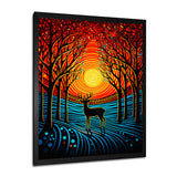 Christmas Deer In Winter Forest Sunset - Blue Deer Landscape Wall Art