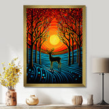 Christmas Deer In Winter Forest Sunset - Blue Deer Landscape Wall Art