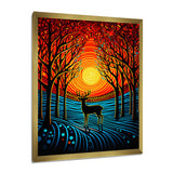 Christmas Deer In Winter Forest Sunset - Blue Deer Landscape Wall Art