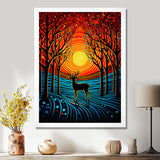 Christmas Deer In Winter Forest Sunset - Blue Deer Landscape Wall Art