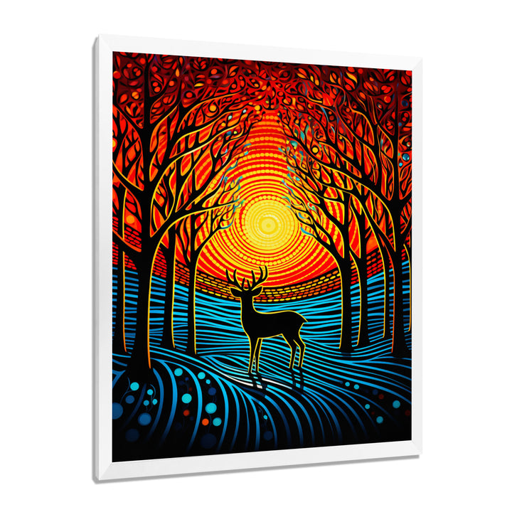Christmas Deer In Winter Forest Sunset - Blue Deer Landscape Wall Art