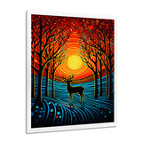 Christmas Deer In Winter Forest Sunset - Blue Deer Landscape Wall Art
