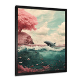 Dolphin In The Ocean By The Cherry Blossom Tree - Dolphin Framed Canvas Art