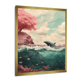 Dolphin In The Ocean By The Cherry Blossom Tree - Dolphin Framed Canvas Art
