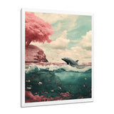 Dolphin In The Ocean By The Cherry Blossom Tree - Dolphin Framed Canvas Art