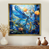Blue Dragonfly Yellow Flowers - Dragonfly Bedroom Wall Art