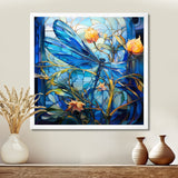 Blue Dragonfly Yellow Flowers - Dragonfly Bedroom Wall Art