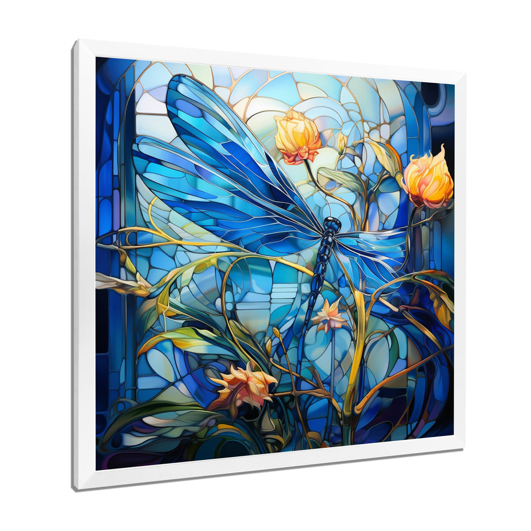 Blue Dragonfly Yellow Flowers - Dragonfly Bedroom Wall Art