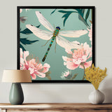 Retro Illustration Of Dragonfly Green Pink - Dragonfly Canvas Wall Art