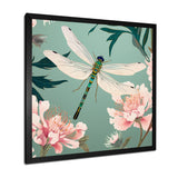 Retro Illustration Of Dragonfly Green Pink - Dragonfly Canvas Wall Art