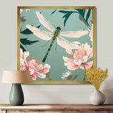 Retro Illustration Of Dragonfly Green Pink - Dragonfly Canvas Wall Art