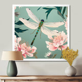 Retro Illustration Of Dragonfly Green Pink - Dragonfly Canvas Wall Art