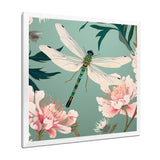 Retro Illustration Of Dragonfly Green Pink - Dragonfly Canvas Wall Art