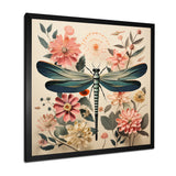 Vintage Illustration Of Dragonfly Green Pink - Dragonfly Canvas Wall Art