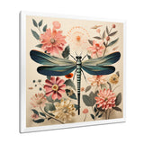 Vintage Illustration Of Dragonfly Green Pink - Dragonfly Canvas Wall Art