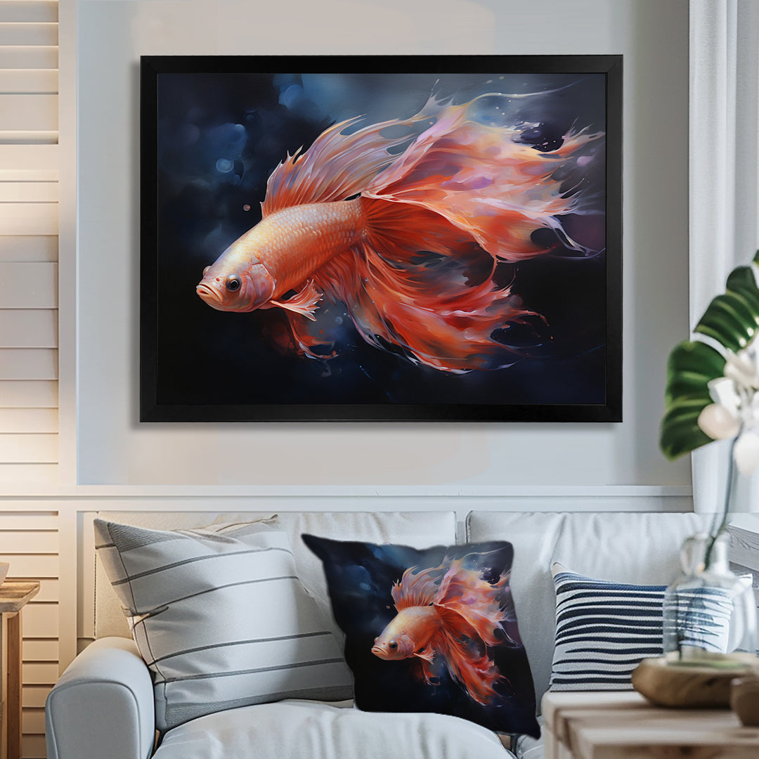 Vibrant Red Betta Fish Majestic Tail - Orange Fish Wall Art