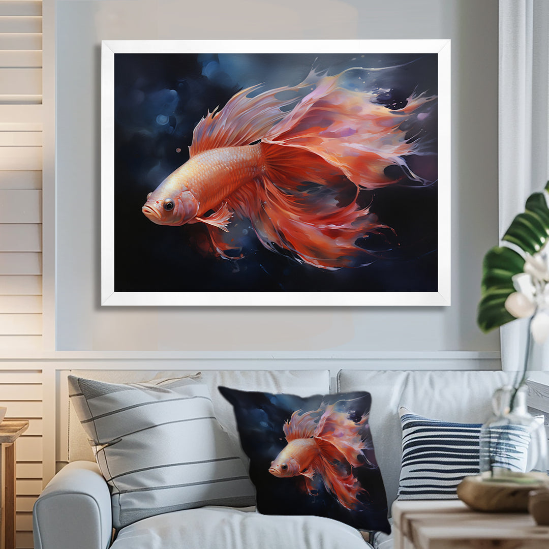 Vibrant Red Betta Fish Majestic Tail - Orange Fish Wall Art