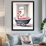 Pink Flamingo In Bathtub - Flamingo Bedroom Wall Art