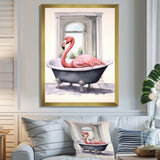 Pink Flamingo In Bathtub - Flamingo Bedroom Wall Art