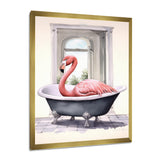Pink Flamingo In Bathtub - Flamingo Bedroom Wall Art