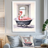 Pink Flamingo In Bathtub - Flamingo Bedroom Wall Art