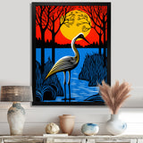 Stork By The Full Moon River - Pelican Canvas Wall Art