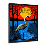 Stork By The Full Moon River - Pelican Canvas Wall Art