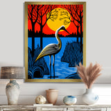 Stork By The Full Moon River - Pelican Canvas Wall Art