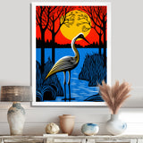 Stork By The Full Moon River - Pelican Canvas Wall Art