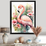 Pink Flamingo Floral Watercolor - Flamingo Wall Art Prints