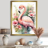 Pink Flamingo Floral Watercolor - Flamingo Wall Art Prints