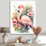 Pink Flamingo Floral Watercolor - Flamingo Wall Art Prints