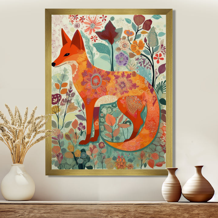 Boho Fox In Flower Forest - Orange Fox Wall Art
