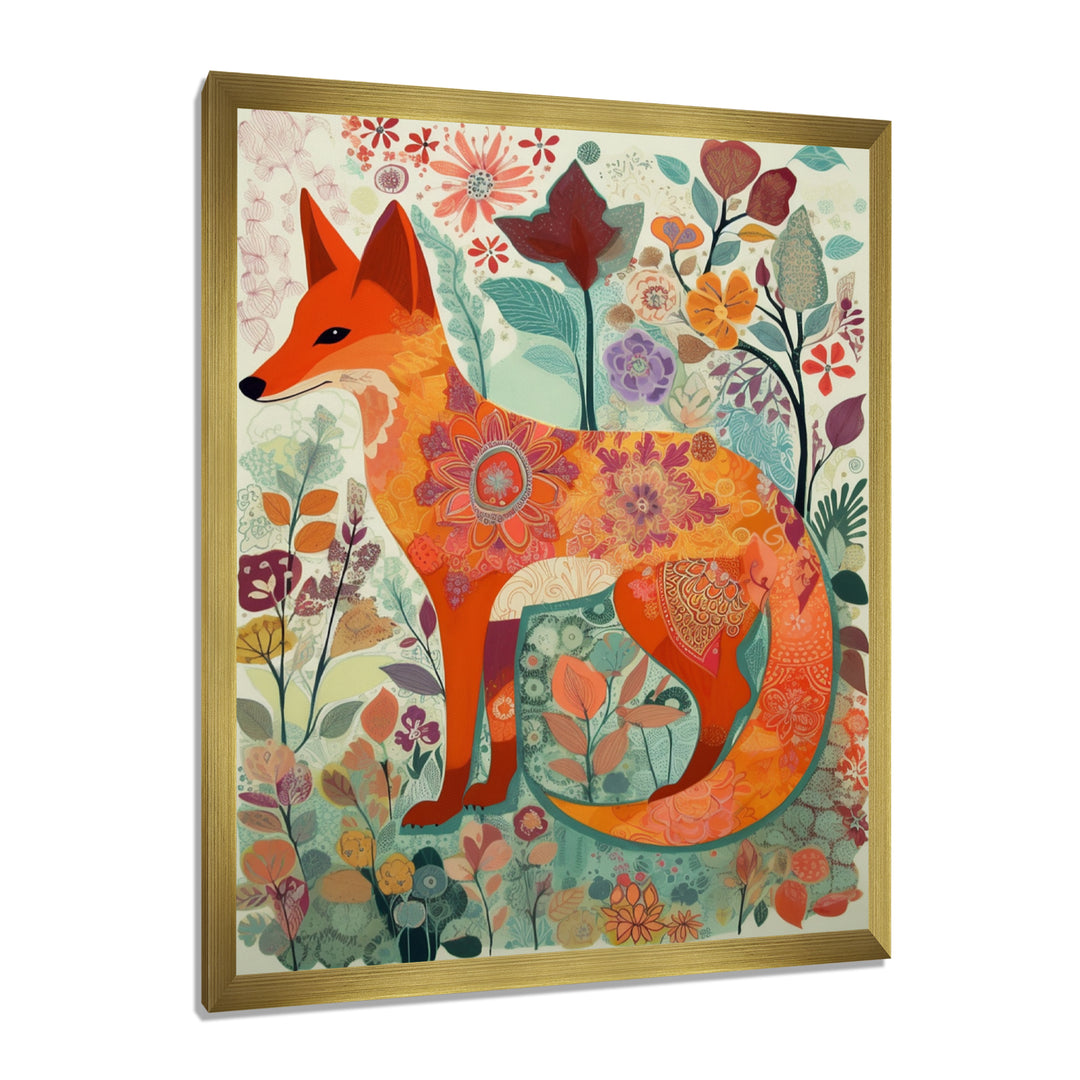 Boho Fox In Flower Forest - Orange Fox Wall Art