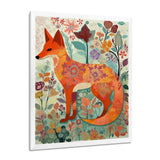 Boho Fox In Flower Forest - Orange Fox Wall Art