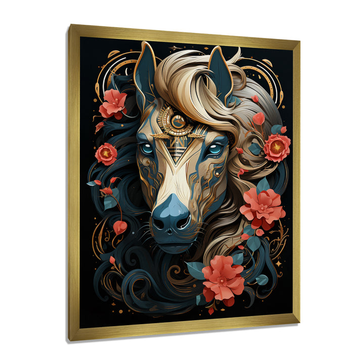 Future Horse Portrait Blooming Flowers - Horse Bedroom Wall Art
