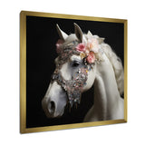 Glamorous White Horse With Pink Flowers - Horse Canvas Wall Art
