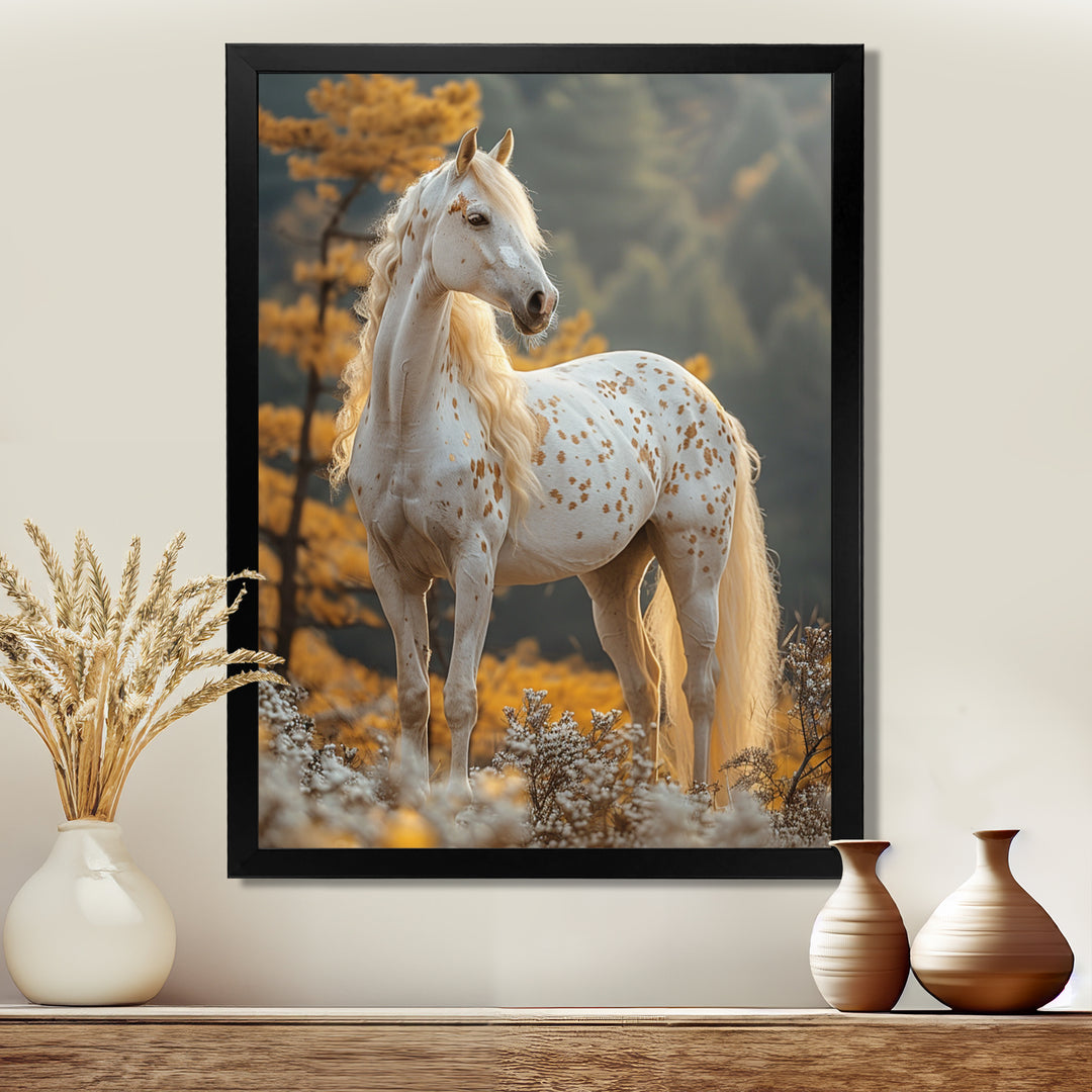 Majestic White Horse Autumn Forest Sunset - Horse Canvas Wall Art