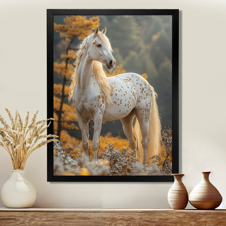Majestic White Horse Autumn Forest Sunset - Horse Canvas Wall Art