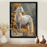Majestic White Horse Autumn Forest Sunset - Horse Canvas Wall Art