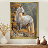 Majestic White Horse Autumn Forest Sunset - Horse Canvas Wall Art