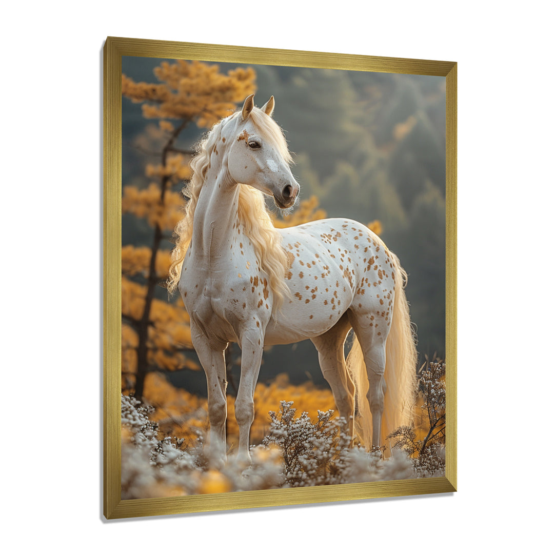 Majestic White Horse Autumn Forest Sunset - Horse Canvas Wall Art