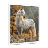 Majestic White Horse Autumn Forest Sunset - Horse Canvas Wall Art
