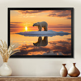 Polar Bear On Iceberg Pink Sunset - Bear Landscape Bedroom Wall Art