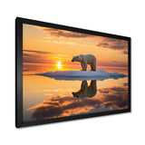 Polar Bear On Iceberg Pink Sunset - Bear Landscape Bedroom Wall Art