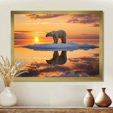 Polar Bear On Iceberg Pink Sunset - Bear Landscape Bedroom Wall Art