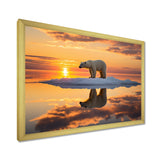 Polar Bear On Iceberg Pink Sunset - Bear Landscape Bedroom Wall Art
