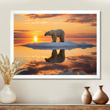 Polar Bear On Iceberg Pink Sunset - Bear Landscape Bedroom Wall Art