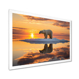 Polar Bear On Iceberg Pink Sunset - Bear Landscape Bedroom Wall Art