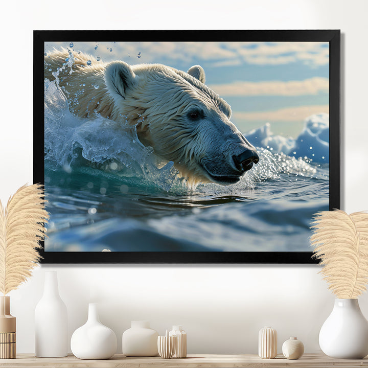 Polar Bear Swimming In Artic Sea - Bear Canvas Wall Art